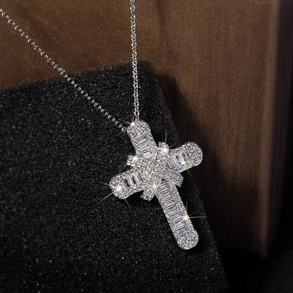 Christ Cross Diamond Inlay Pendant Necklace