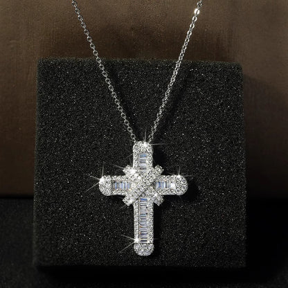 Christ Cross Diamond Inlay Pendant Necklace