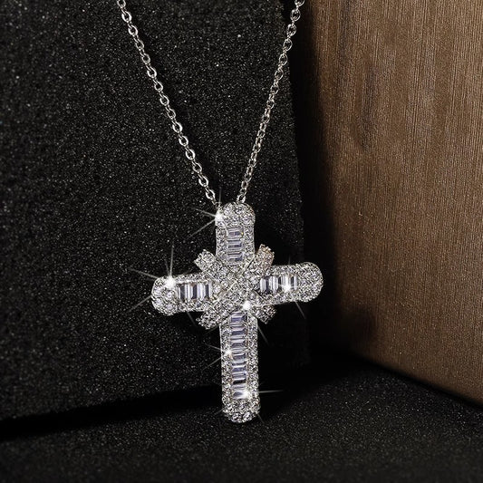Christ Cross Diamond Inlay Pendant Necklace