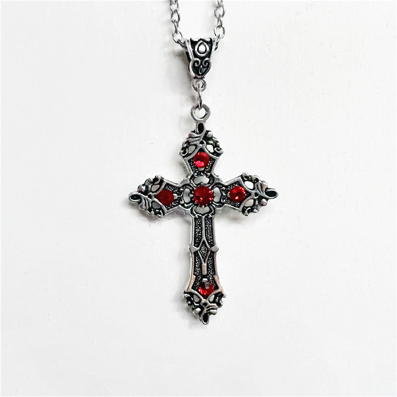 Red Crystal Cross Christ Vintage Bohemian Necklace