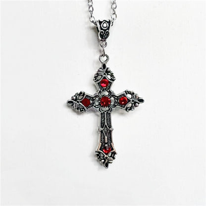 Red Crystal Cross Christ Vintage Bohemian Necklace