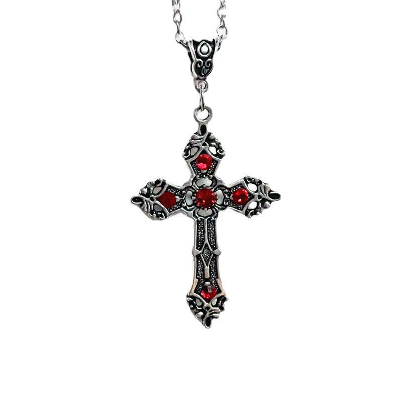 Red Crystal Cross Christ Vintage Bohemian Necklace
