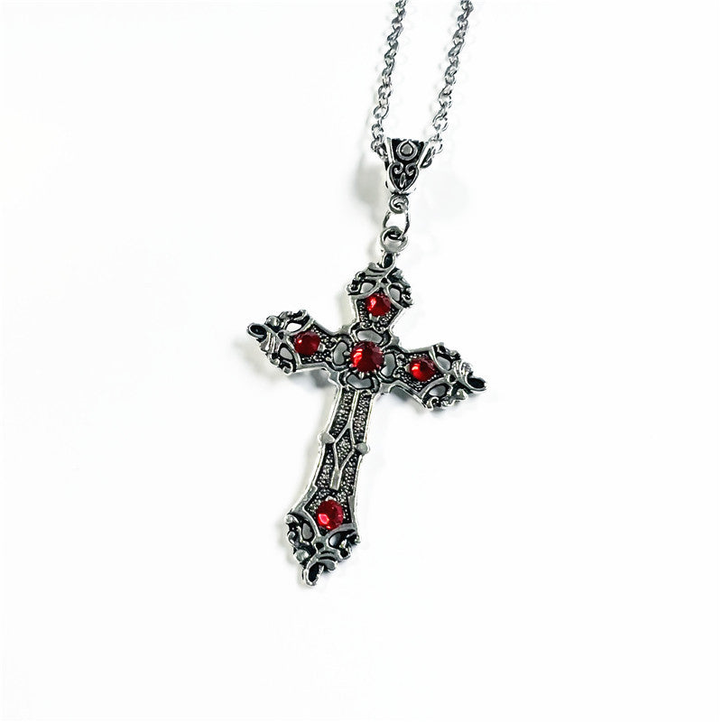 Red Crystal Cross Christ Vintage Bohemian Necklace