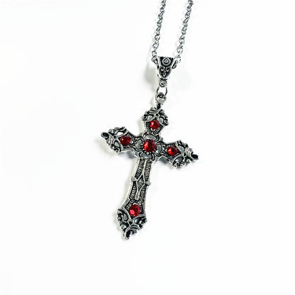 Red Crystal Cross Christ Vintage Bohemian Necklace