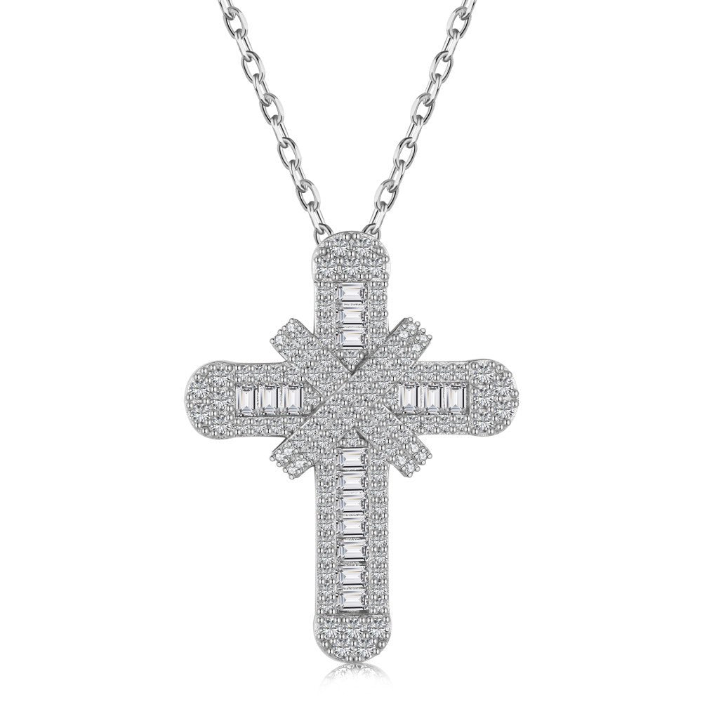 Christ Cross Diamond Inlay Pendant Necklace