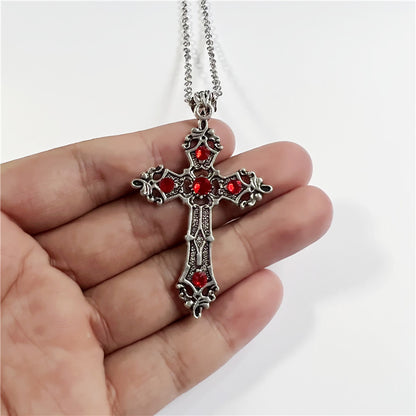 Red Crystal Cross Christ Vintage Bohemian Necklace